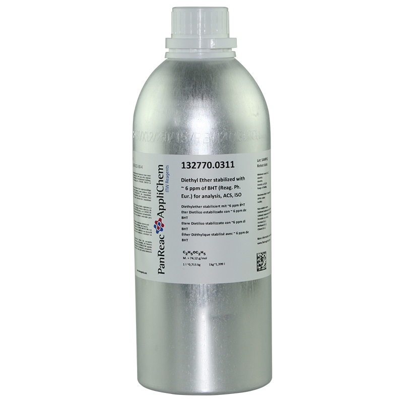 Eter Dietílico estabilizado con ~ 6 ppm de BHT (Reag. USP, Ph. Eur.) para análisis, ACS, ISO